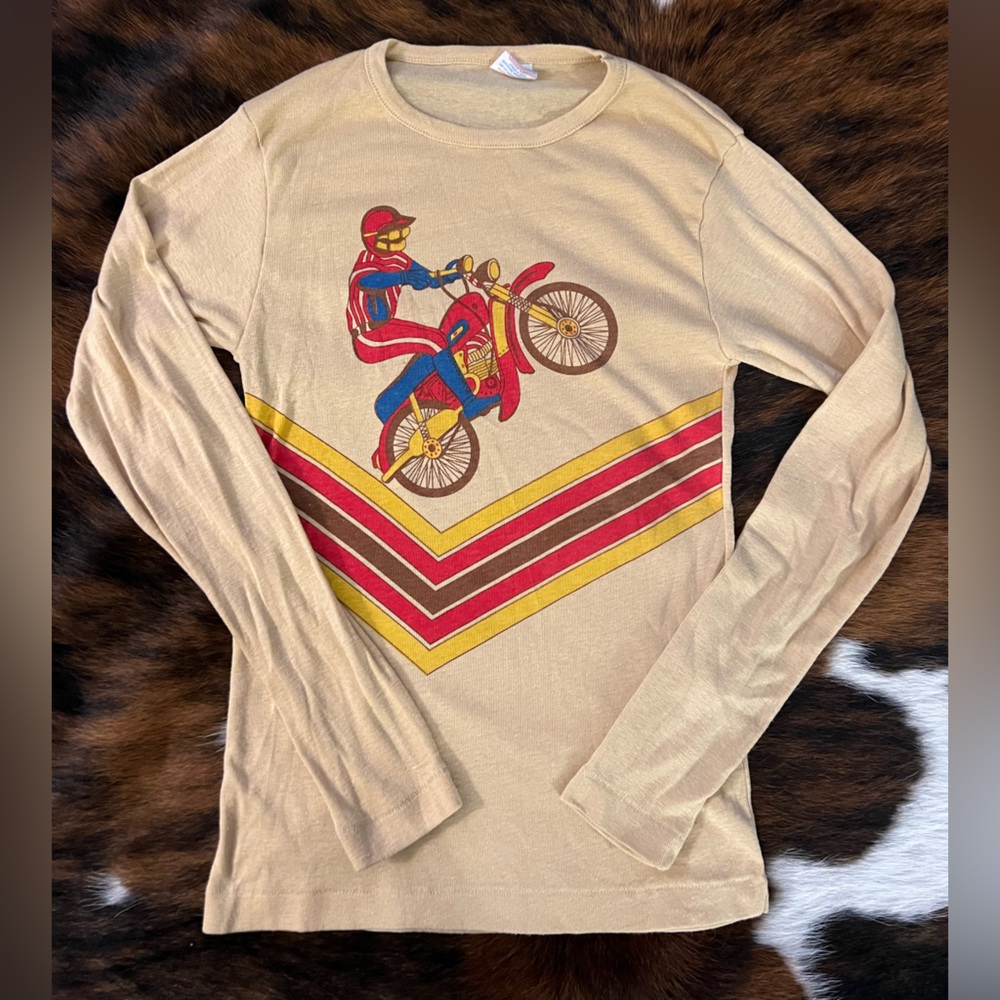 Vintage Single Stitch Motorcycle Long Sleeve Shirt 1970s
